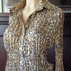 Zba leopard animal print beaded blouse L